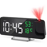 Cuteefun Wecker mit Projektion, Projektionsuhr mit 8" LED Bildschirm, Projektionswecker mit Temperatur, Snooze, Einstellbare Helligkeit, 12/24H Anzeige, Uhr mit Deckenprojektion, Grüne Zahlen