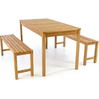 VCM 3-tlg. Gartenmöbelset Picknickset Sitzgruppe Teakholz behandelt Bank Tisch 135cm