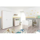 nonjoo. Babyzimmer Lani Set 8: best. aus Babybett, Kommode, Wickelaufsatz, Wandboard, Regal mit 3 Fächern und Kleiderschrank 3-trg.