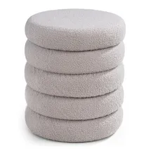 Home4You Hocker Teddystoff Ø 40 x 46 cm Hellgrau