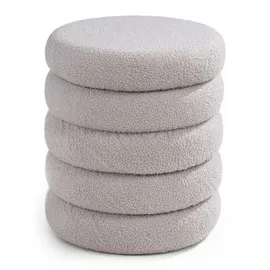 Home4You Hocker Teddystoff Ø 40 x 46 cm Hellgrau