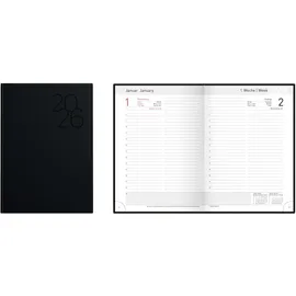 IDENA 12036 - Buchkalender DIN A5 2026, 1 Tag auf 1 Seite, Terminplaner mit wattiertem Hardcover-Einband in Grau