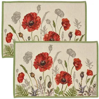 sander TABLE + HOME Platzset Tischset "Poppy Meadow" 2er-Pack, Gobelin Blumen rot