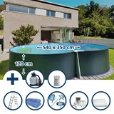 Waterman Stahlwandpool Set achtform 540 x 350 x 120 cm anthrazit