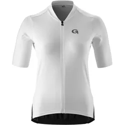 Radtrikot GONSO "SITIVO TRIKOT W", Damen, Gr. 42, weiß, 45% Polyamid, 35% Polyester, 20% Elasthan, Rundhals, Kurzarm, Trikots, Damen Radshirt kurzarm, atmungsaktives Fahrradtrikot mit Rückentasche