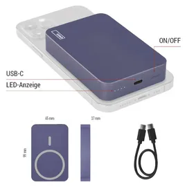 EMOS Powerbank 10 000 mAh WI 1046 mit Magnet - magnetischer externer Akku mit Passthrough und Wireless-Charging USB-C-Ausgang inkl. USB-Datenkabel - für iPhone, Smartphone, Tablet - blau
