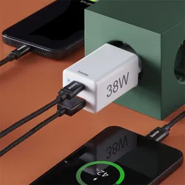 Hama Schnellladegerät USB-C 38W USB-C PD, USB-A QC, weiß 201640 - Weiß
