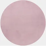 Teppich Kurzflor Uni Modern Waschbar Strapazierfähig Esszimmer Flur OEKO-TEX Rund Rosa 120x120 cm Gekettelt – NECKAR von Kadima Design