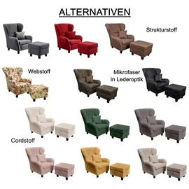 luma-home schönes für dein zuhause Ohrensessel Cordstoff 90 x 98 x 76 cm Grün mit Hocker und Zierkissen