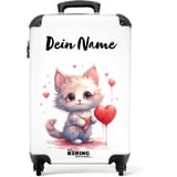 NoBoringSuitcases.com Fotokoffer personalisiert, Koffer Kinder- 55x40x20cm Handgepäck Trolley, Trolleykoffer Kinder - Trolley Kinder - Kätzchen mit Herzchen - Leicht - Koffer mit Namen Initialen