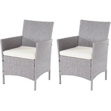 2er-Set Poly-Rattan Gartensessel Halden, Korbsessel, grau, Kissen creme