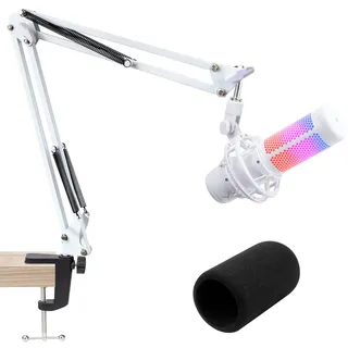 SUNMON Weißer Mikrofon Arm für HyperX QuadCast S, QuadCast S2 Mic Boom Arm Ständer mit Mikrofon Schaumstoff Tischhalterung Set, Universell Mikrofonarm für QuadCast S, Blue Snowball, Blue Yeti,SoloCast