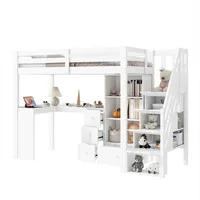HAUSS SPOLE Hochbett 90x200cm mit Schreibtisch, Schubladen, Offener Stauschrank Weiß (Hochbett 90x200 cm mit Schreibtisch, Schubladen & Stauraum., Hochbett 90x200 cm) ohne Matratze