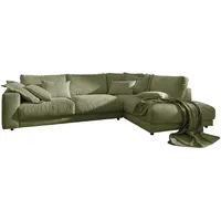 KAWOLA Ecksofa Madeline Cord Recamiere rechts olivgrün