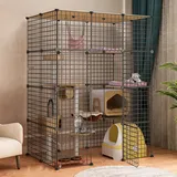 Katzenzaun, Katzenkäfig Indoor - Großer Katzenkäfig Katzengehege Outdoor/Indoor Faltbar Katzenkäfig Katzen Outdoor Gehege For Balkon Terrasse Leicht Zu Montieren ( Color : Black-C , Size : 111*75*145C