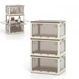 GOPLUS Aufbewahrungsbox mit Deckel, stapelbare Ordnungsbox mit Rollen & klappbaren Türen, 3 x 98 L Aufbewahrungsbehälter Stapelbox Klappbox Schuhboxen für Wohnzimmer & Schlafzimmer (Weiß)