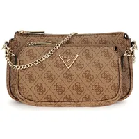 GUESS Umhängetasche Noelle II Double Pouch Crossbody Bag Latte Logo / Brown