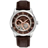 BULOVA Automatic 96A120 - Herren Designer-Automatikuhr - Armband aus Leder - Zifferblatt in Braun mit Roségoldfarbe