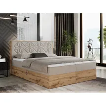 MKS Meble Boxspringbett 160x200 mit Bettkasten, Polsterbett 160x200 mit Matratze H3, Boxspringbett 160x200 mit Kopfteil, Boxspringbett mit Massivholz - Nessi... - Beige
