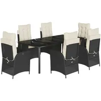 VidaXL 7-tlg. Garten-Essgruppe mit Kissen Schwarz Poly Rattan