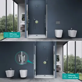 SoGood doporro Duschtür Nischentür dusche Duschabtrennung Duschkabine 85cm Nischendrehtür 195cm ESG-Sicherheitsglas mit Milchglas-Streifen Drehtür mit... Hebe- und Senkmechanismus Teramo24MS