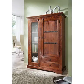 Massivmoebel24 Vitrine Akazie 110 x 45 x 155 cm Braun