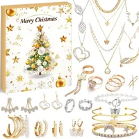 Schmuck-Adventskalender für Erwachsene und Frauen, 24-Tage-Countdown bis zum Weihnachtskalender mit goldener Halskette, Ringen, Ohrringen, Armband,