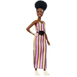 MATTEL GYG08 Barbie Fashionistas Puppe (Vitiligo) mit Streifenkleid, Anziehpuppe