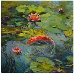 Leinwandbild ARTLAND "Roter Koi", grün (farbe bild(er): grün), B:100cm H:100cm T:1,8cm, Canvas, Leinwand, Bilder, auf Keilrahmen gespannt
