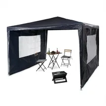 Relaxdays Pavillon 3 x 3 m inkl. 2 Seitenteile Blau