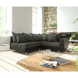 DELIFE Ecksofa Clovis Schwarz modular Armlehne Ottomane Rechts, Design Ecksofas, Couch Loft, Modulsofa, modular