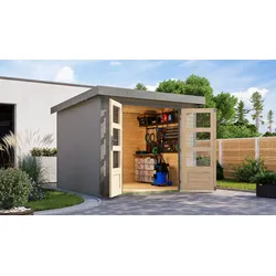 Gartenhaus KARIBU "Jupiter 3,5 D", wassergrau, graualuminium, ohne Fußboden, Holz, Stahl, Gartenhäuser, in verschiedenen Farben