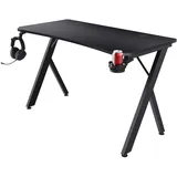 Trust Gaming GXT 712 Dynamus Tisch 120 x 60 cm, Computertisch mit Kopfhörer Ständer und Getränkehalter, Kabelmanagementlöcher, Metallbeine, Gaming Schreibtisch für PC Setup Büro - Schwarz