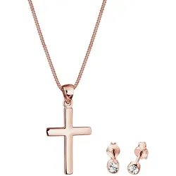 Elli Kette Stecker Kreuz Kristalle 925 Sterling Silber Schmuck-Set   Damen 