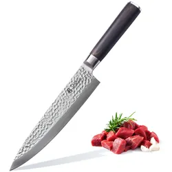 Damast Chefmesser mit Pakkaholzgriff und Hammerschlag Serie "Wakoli Pakka mit Hammerschlag"