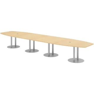 bümö Konferenztisch, Ahorn, Silber, Holzwerkstoff, Nachbildung,Ahorn, oval 520x74x130 cm, FSC Mix, Arbeitszimmer, Schreibtische, Bürotische