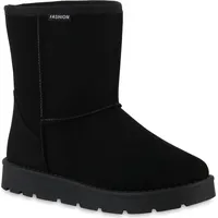 VAN HILL Damen Winter Boots Flach Profilsohle Schuhe Schwarz,