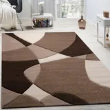 Paco Home Designer Teppich Modern Geometrische Muster Konturenschnitt In Braun Creme Beige, Grösse:160x230 cm