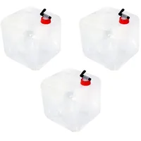 CJBIN Wasserkanister Faltbar, 3 Stück 15L Wasserkanister mit Hahn, Faltkanister, Trinkwasserkanister mit Tragegriff, BPA-Frei, für Camping, Outdoor, Transparent/Rot