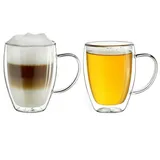 Creano 2er Set doppelwandige Thermobecher mit Henkel 400ml h-hoch Glas | Gr.: onesize