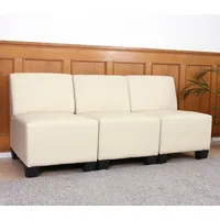 Modular 3-Sitzer Couch Sofa Lyon, Kunstleder creme, ohne Armlehnen