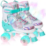 Nattork Kinder Rollschuhe für Mädchen und Jungen, Cyan für Teenager und Jugendliche im Alter von 10, 11 und 12 Jahren, Verstellbare Rollschuhe mit Schmetterlings und Blumenmotiv, Indoor Outdoor Sport