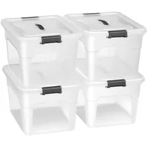 Juskys Aufbewahrungsbox mit Deckel - 4er Set Kunststoff Boxen 30l - Box stapelbar, transparent