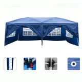 Rutaqian Tarp-Zelt Faltbar Gartenzelt,Gartenpavillon 300x600cm mit 6 Seitenteilen, (wasserdicht, Metall Gestell, mit 4 transparente Fenster, Multifunktionaler Camping-Sonnenschutz aus Oxford-Stoff), für Garten und Camping, Gartenpavillon, Partyzelt, Event Shelter blau
