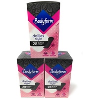 Bodyform Dailies Style x28 schwarze Slipeinlagen, Multipack, 3er-Pack (insgesamt 84 Einlagen)