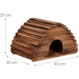 Relaxdays Igelhaus, geflammtes Holz, Igelhotel Boden, katzensicher, Winterquartier Igel, Garten, HBT: 25x40x30 cm, braun