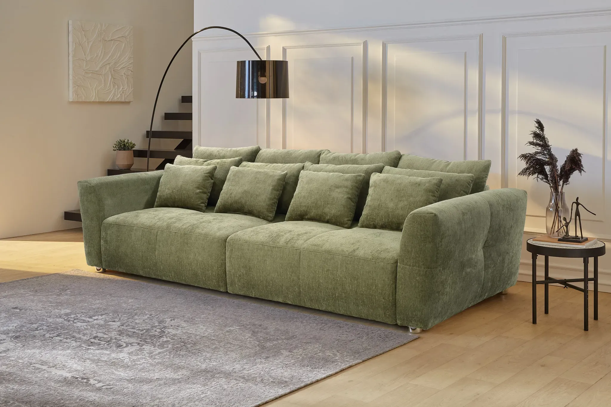 Big-Sofa JOCKENHÖFER GRUPPE "Gulliver" Sofas Gr. B/T: 298 cm x 137 cm, Chenille, grün mit Federkernpolsterung für kuscheligen, angenehmen Sitzkomfort