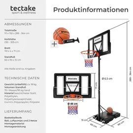 Tectake Basketballkorb Dirk Schwarz 230 - 305 cm