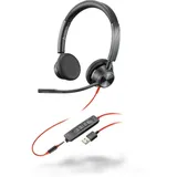 Plantronics – Blackwire 3325 USB-A (Poly) – kabelgebundenes Zwei-Ohr Headset (Stereo) mit Mikrofonarm – Verbindung mit PC/Mac über USB-A oder mit Smartphone/Tablet über 3,5-mm-Anschluss – Teams etc.