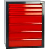 PROREGAL Schubladenschrank Kobra mit 7 Schubladen | HxBxT 90x70x43,5cm | Anthrazitgrau/Rot
